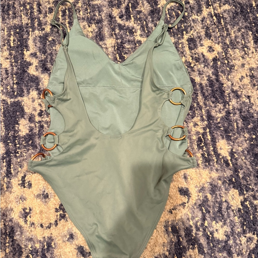 Aerie Sage One-Piece Swimsuit with Copper Ring Accents